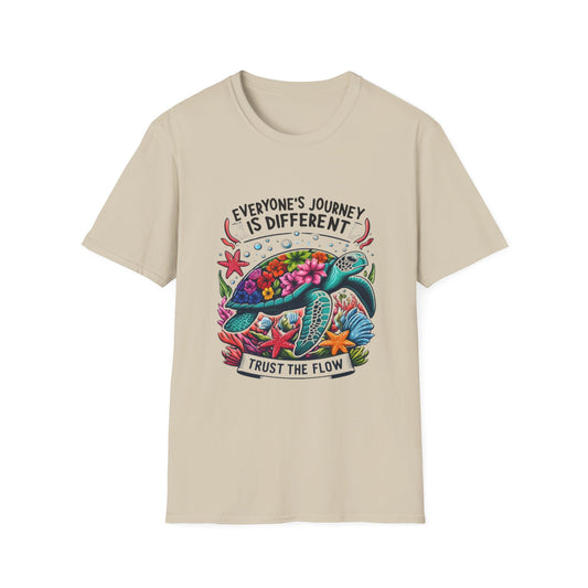 T-Shirt with Inspirational Turtle Design, Trust the Flow Statement, Ocean Lover Gift, Nature Apparel, Journey Reminder