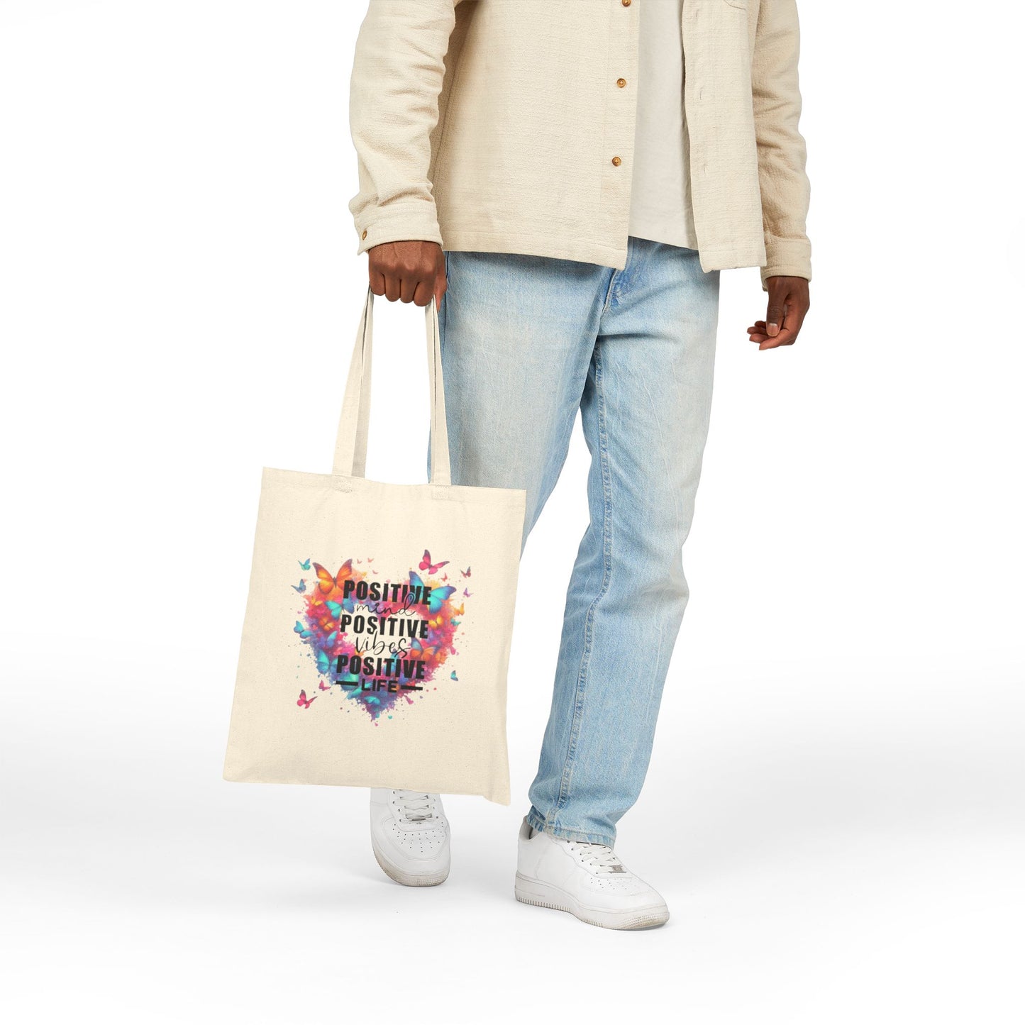 Positive Vibes Cotton Canvas Tote Bag, Eco-Friendly Shopping Bag, Gift for Her, Motivational Tote, Summer Essentials